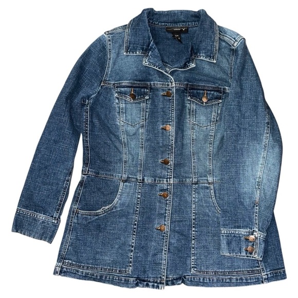 Venezia Girls 14/16 Blue Jean Jacket with Mid-Thigh Length Classic Denim Trucker - Picture 2 of 4